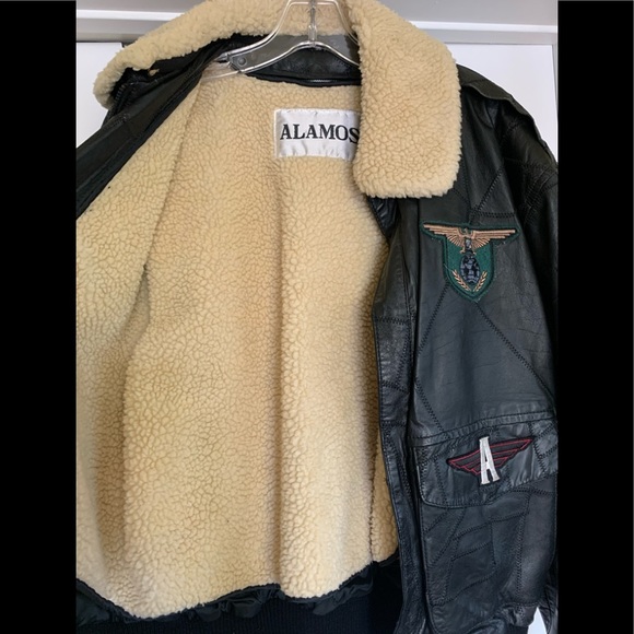 Vintage Alamos BlackLeather Faux Shearling Jacket - Picture 2 of 6